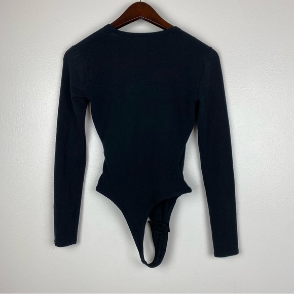Madewell Long Sleeves Fitted Wrap Thong Bodysuit Black Size XS NWT - Picture 5 of 8